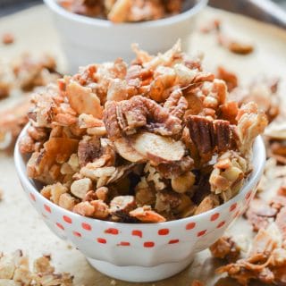 vegan granola in a glass bowl.