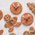 decorated vegan gingerbread cookies on counter.