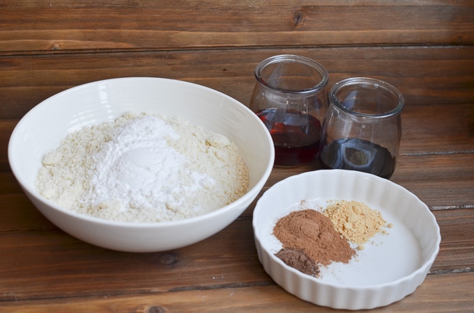 ingredients for vegan gingerbread cookies on counter.