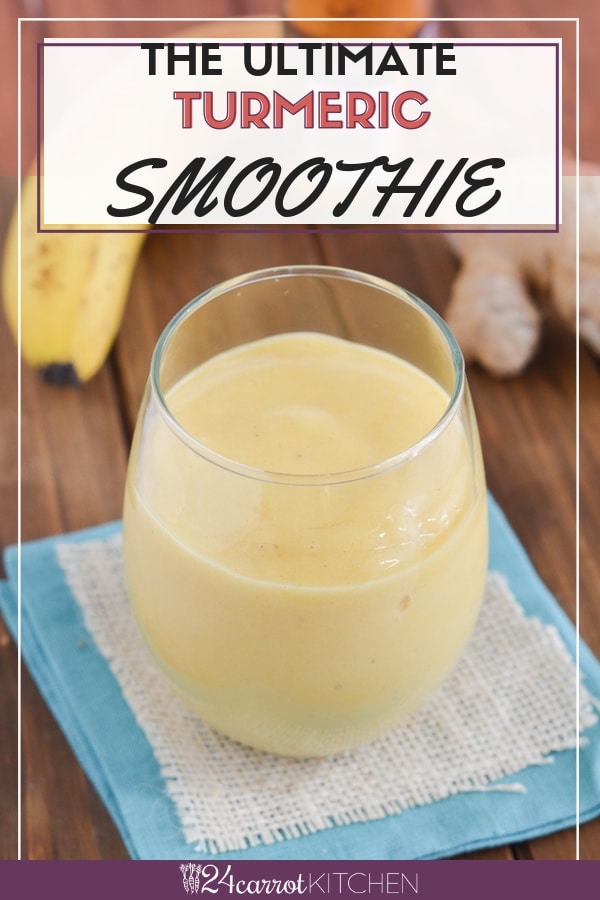 Put this amazing Turmeric Smoothie on your list! An anti-inflammatory drink that helps fights colds! Loaded with vitamin C and antioxidants, but also tastes DELICIOUS! #turmeric #smoothie #dairy-free #vegan #gluten-free