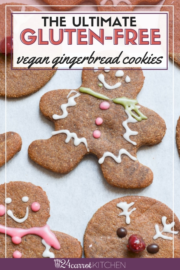 Delicious, super-easy vegan gingerbread cookies that are gluten-free, grain-free, dairy-free and Paleo! Easy to roll dough and a recipe with just a few ingredients make this the ultimate recipe for the holidays! #vegan #cookies #Christmas #Gluten-free #dessert