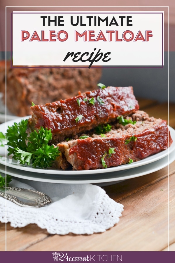 Paleo meatloaf slices on plate.