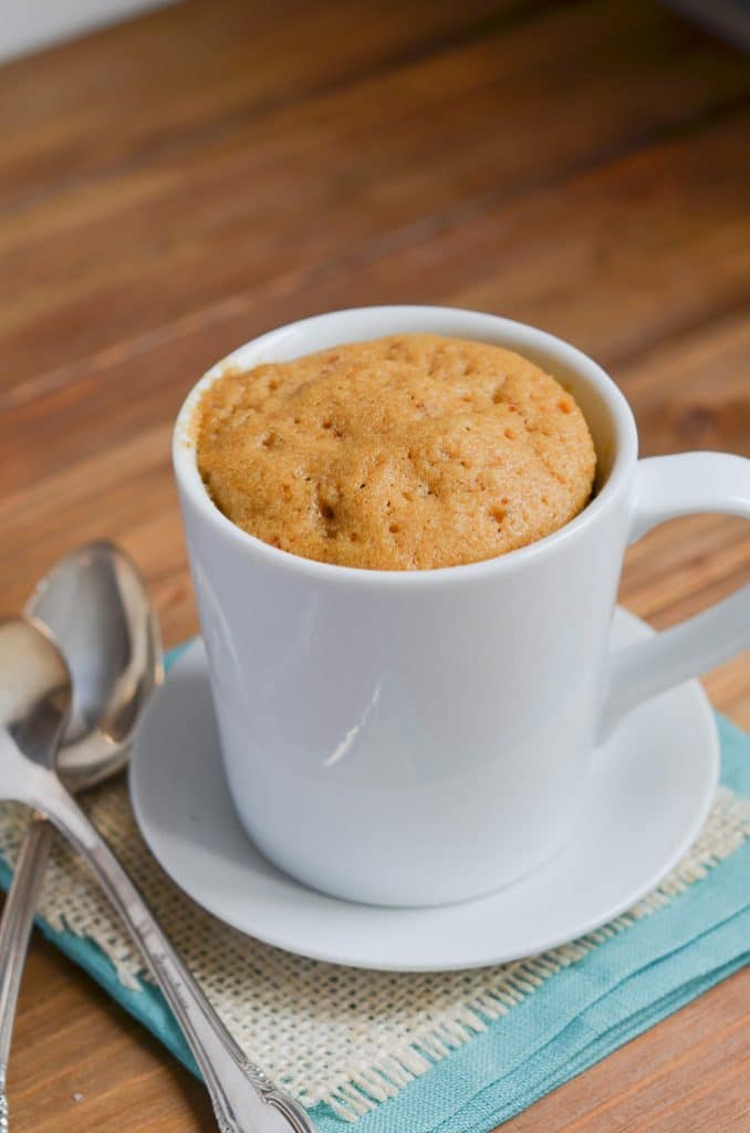 Paleo mug cake out of oven.