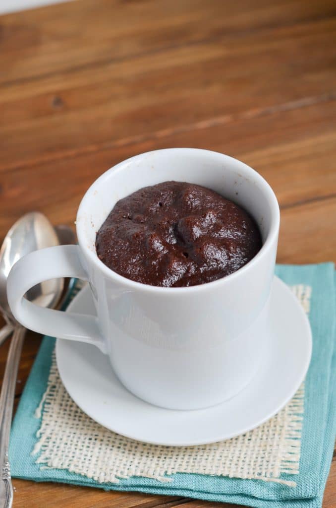 Paleo chocolate mug cake out of the oven.