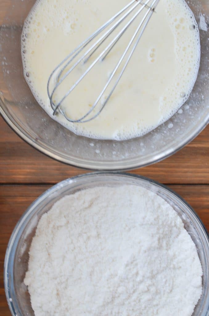 ingredients for Paleo waffles in two mixing bowls.