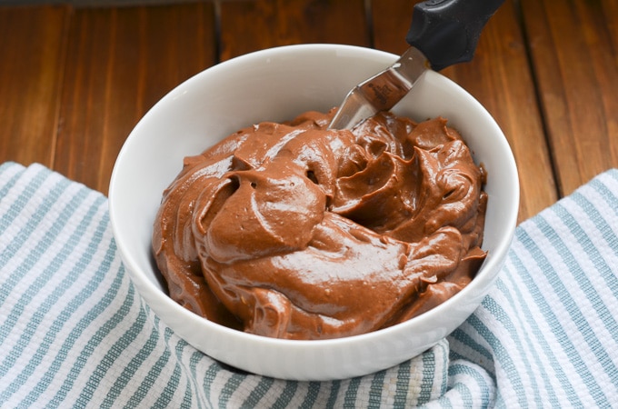 chocolate avocado frosting in a bowl.