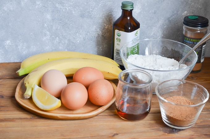 Ingredients for coconut flour banana bread.