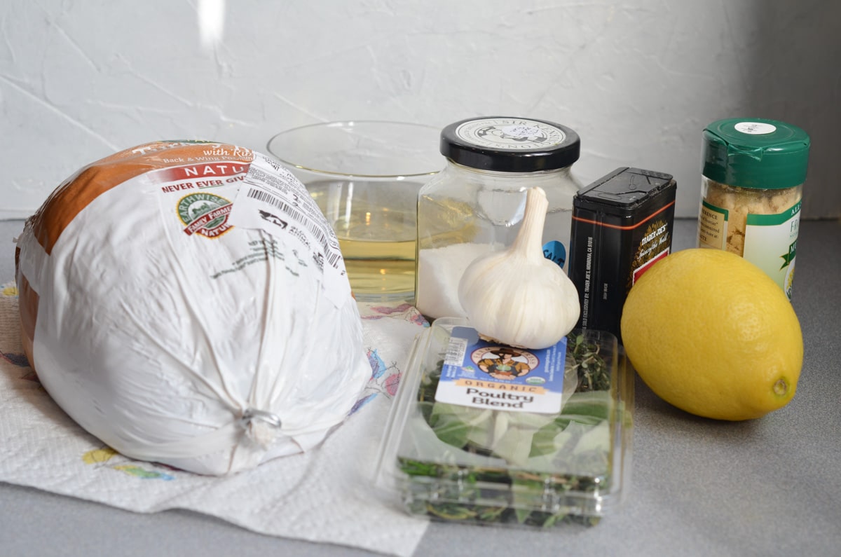 ingredients for roast turkey breast recipe on counter.