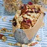 granola in a metal container.