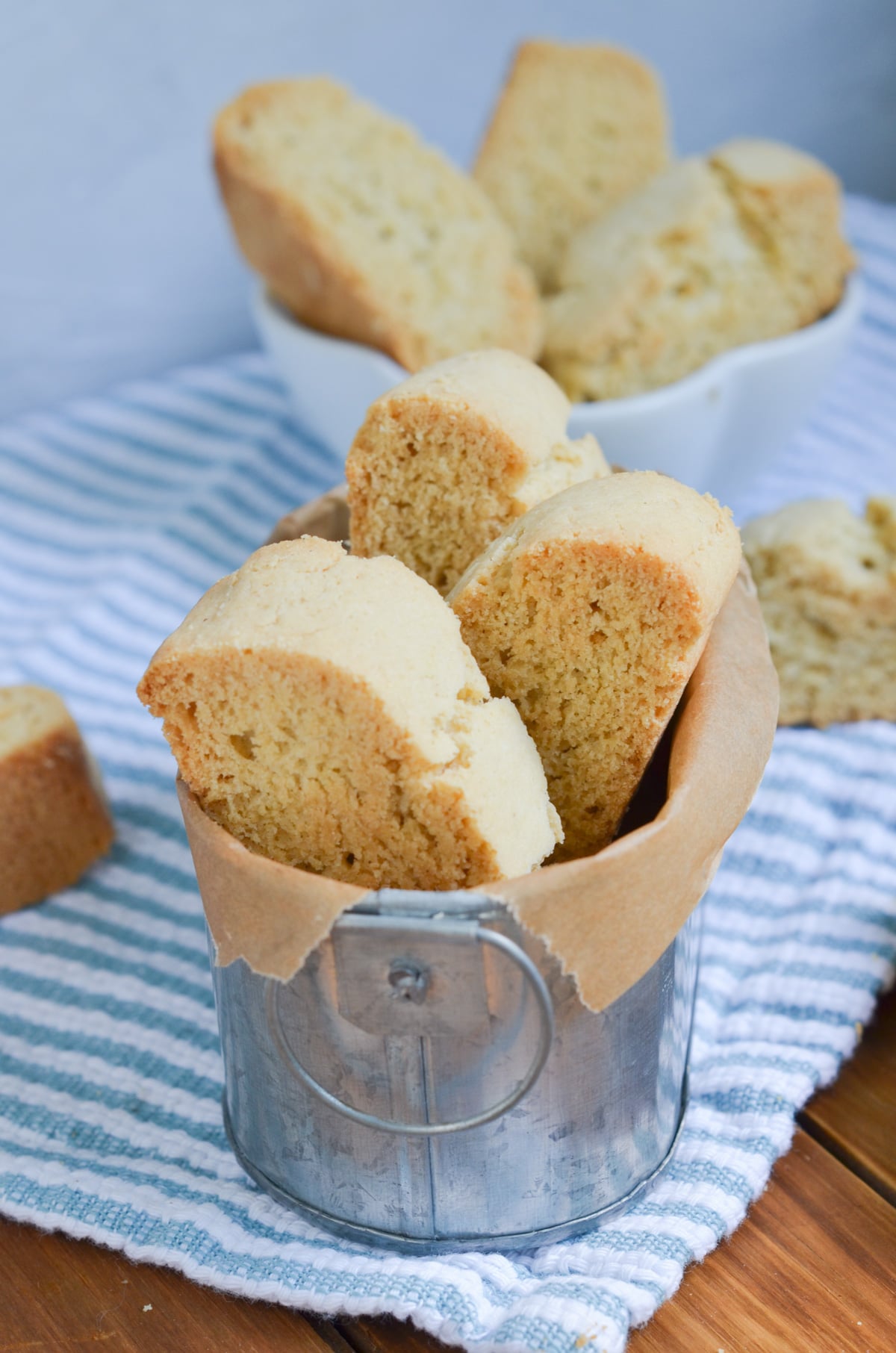 Italian biscotti in a metal tin.