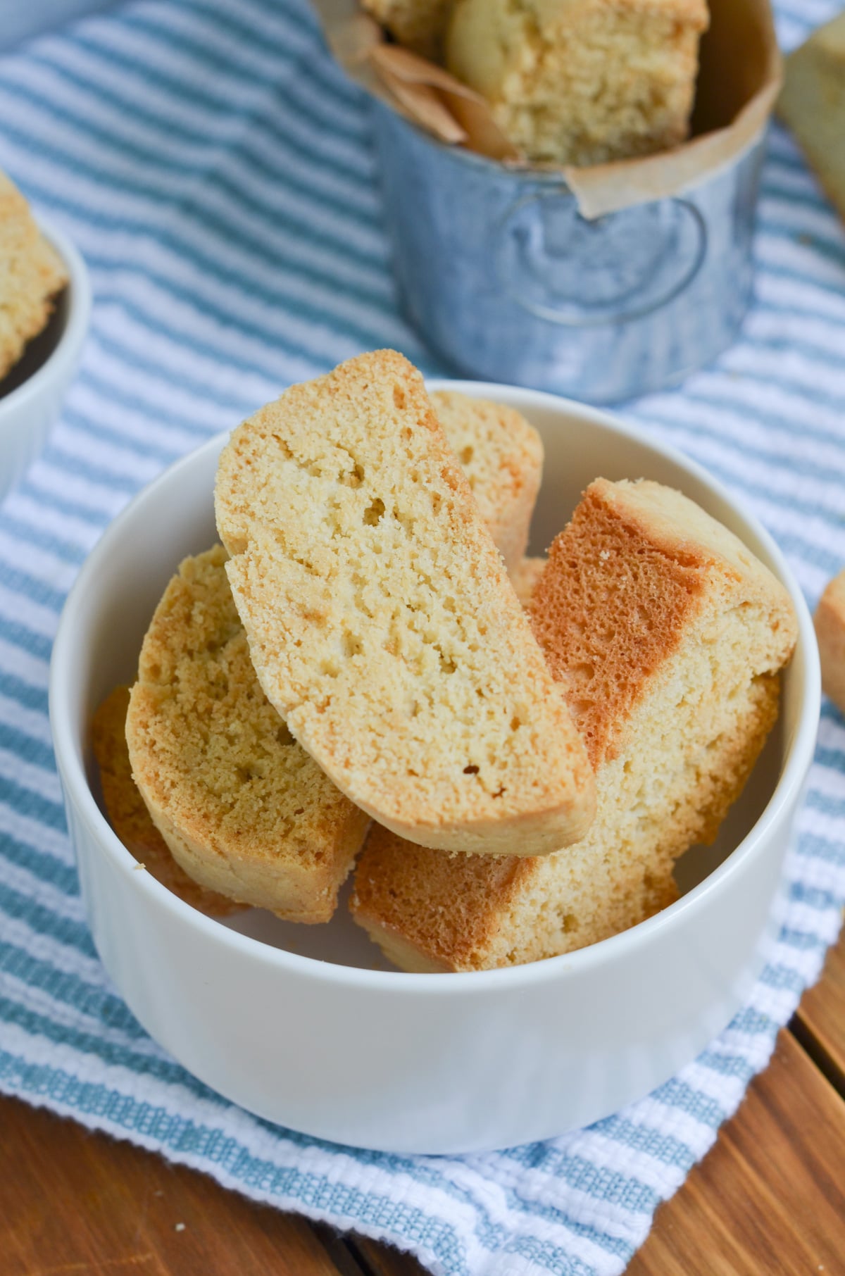 Italian biscotti in a white bowl.