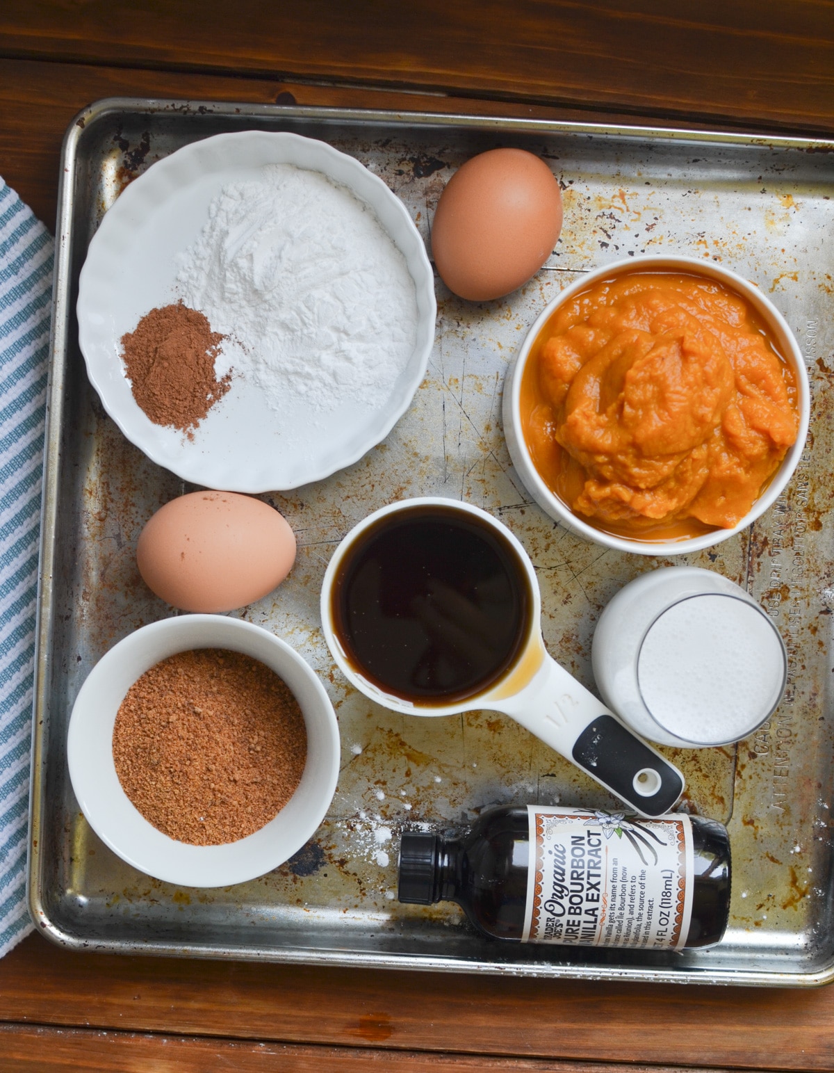 ingredients for pumpkin pie on counter.