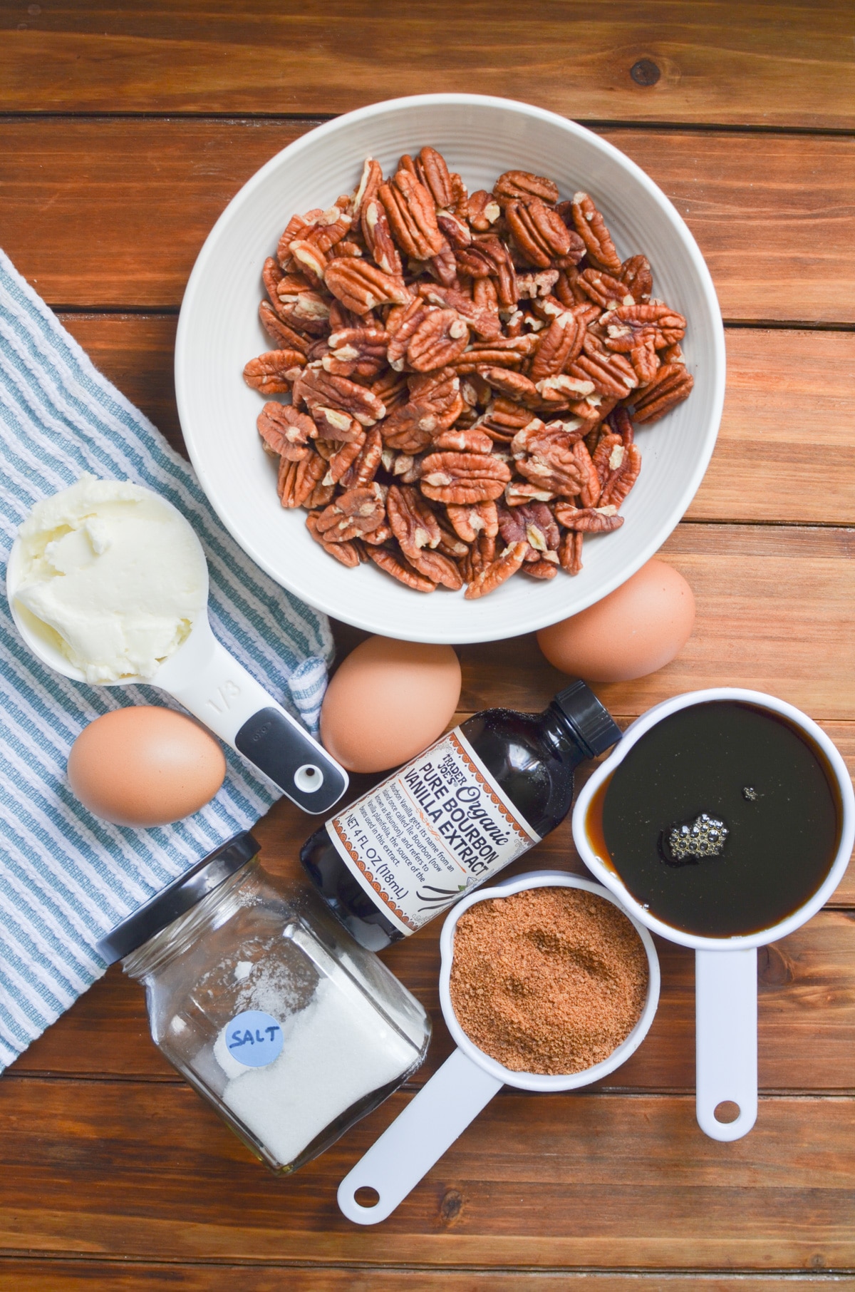 ingredients for maple pecan pie recipe.