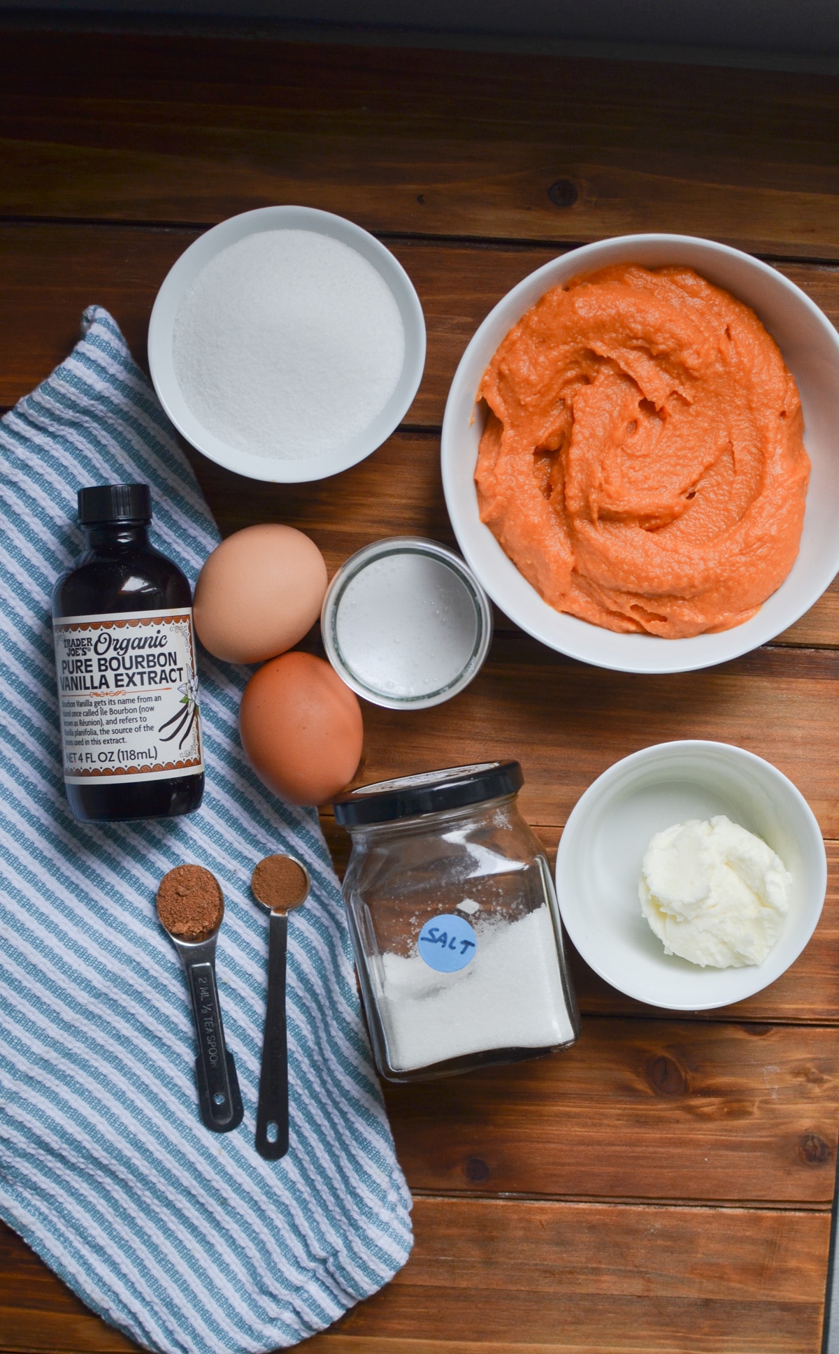 ingredients for sweet potato pie on counter.