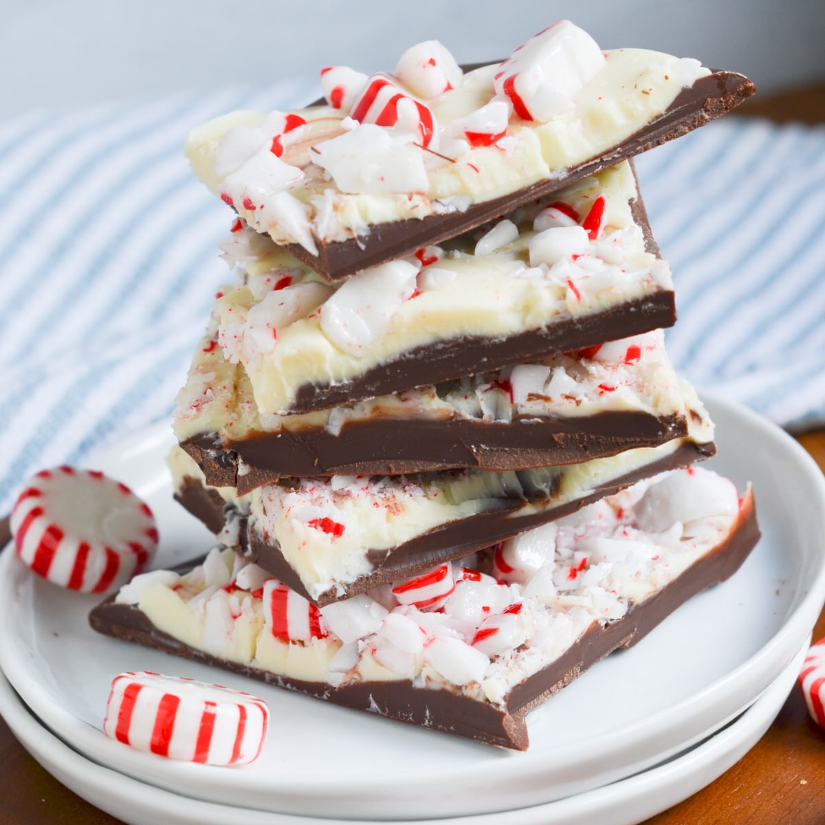 Peppermint Bark pieces on a plate.