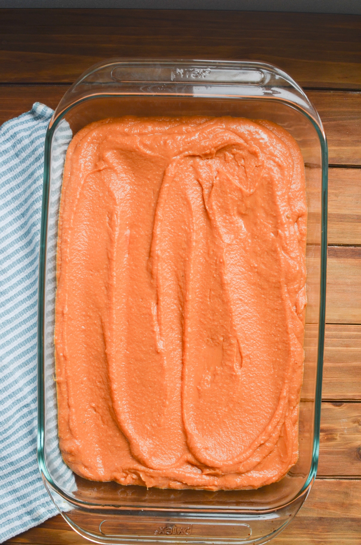 sweet potato mixture in 9 x 13 baking pan.