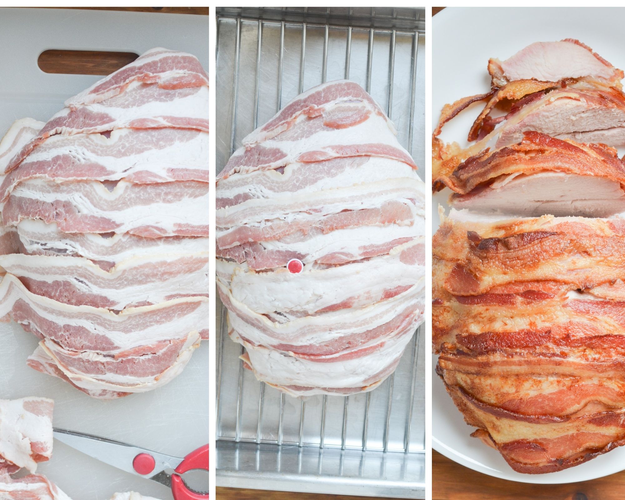 step by step instructions to make bacon turkey.